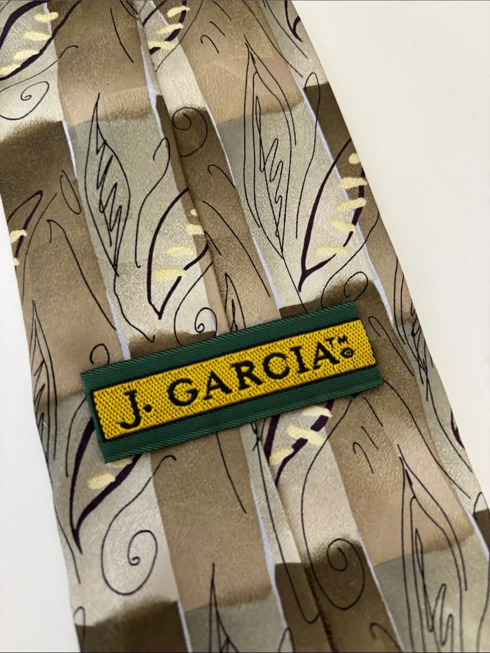 Vintage 1996 J Garcia Lunch Collection 17 Silk Neck Tie Tan Leaf